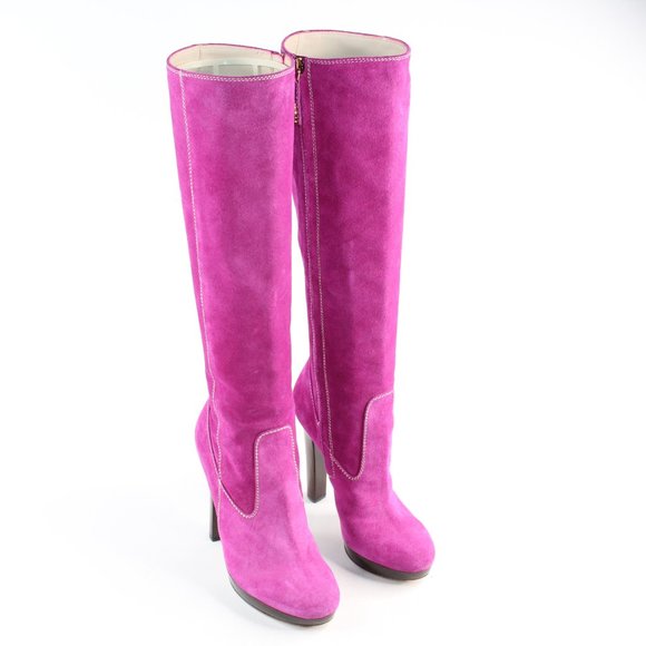 Dsquared2 Pink Leather Knee High Full Zip Boots #137 - Picture 2 of 13